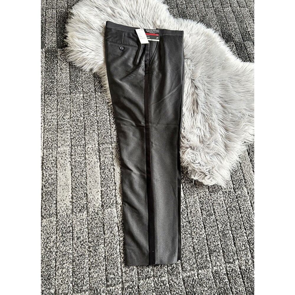 J. FERRAR Men's Black Evening Crop Pants/w Satin Stripe Size 32‎ Slim Flat Front